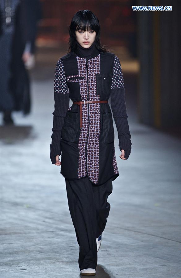 A model presents a creation for fashion house Diesel Black Gold during Milan Fashion Week Fall/Winter 2017/2018 on Feb. 24, 2017, in Milan, Italy. 
