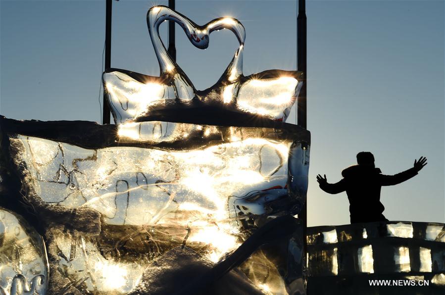 Ice sculptures began to melt as temperature rose recently.