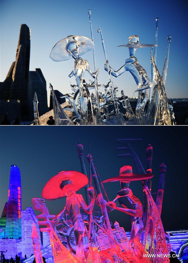 Ice sculptures began to melt as temperature rose recently. Ice sculptures began to melt as temperature rose recently.