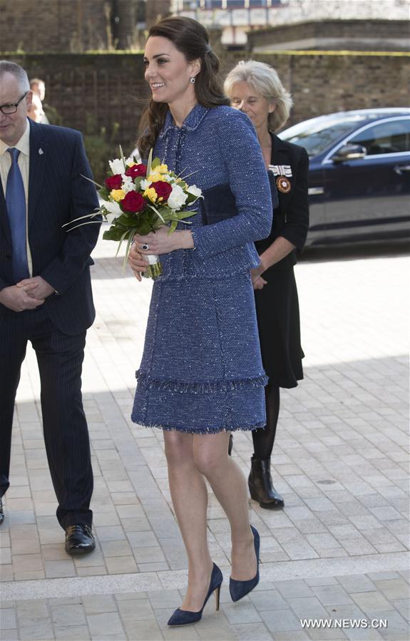 Britain's Duchess of Cambridge Kate (Front) arrives at Ronald McDonald House Evelina London to officially mark the opening of the new 'home away from home' accommodation for the families of children being treated at Evelina London Children's Hospital in London, Britain, on Feb. 28, 2017. (Xinhua)