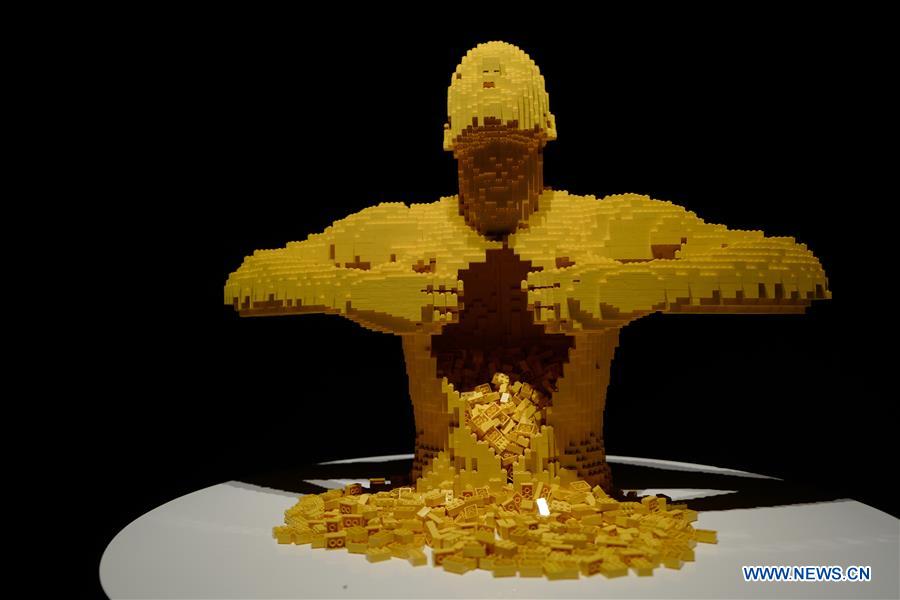 Photo taken on Feb. 28, 2017 shows an art piece made with LEGO bricks by artist Nathan Sawaya during an exhibition in Moscow, Russia. 