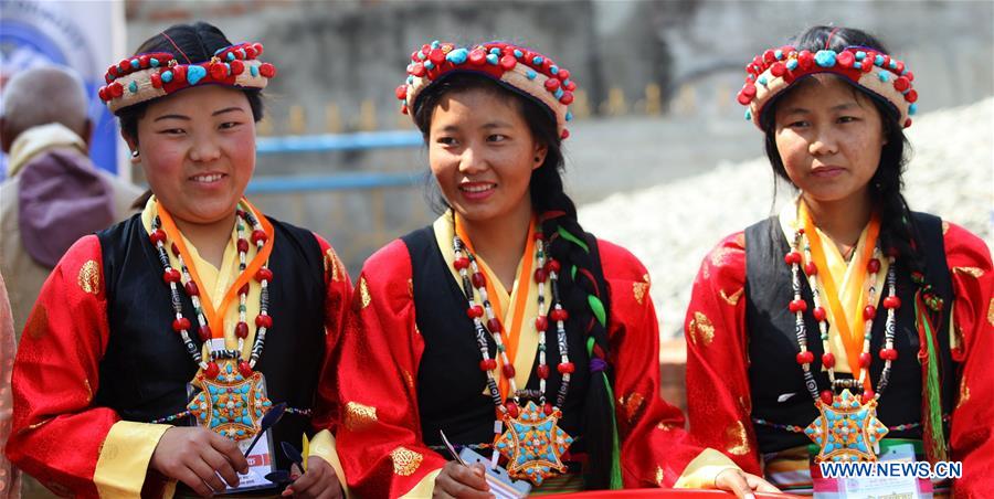 Women from Sherpa Community participate in celebration of 'Gyalpo Lhosar' festival at Boudha in Kathmandu, Nepal, March 1, 2017. 