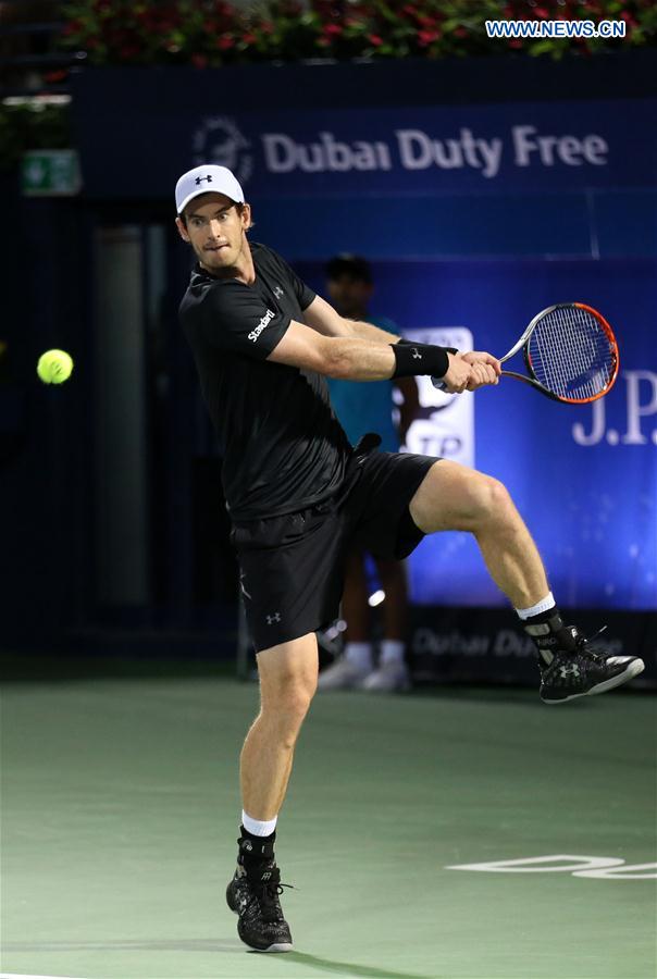 Andy Murray of Britain returns the ball during the men's singles final match against Fernando Verdasco of Spain at the Dubai Duty Free Tennis ATP Championships in Dubai, the United Arab Emirates, March 4, 2017. Andy Murray of Britain returns the ball during the men's singles final match against Fernando Verdasco of Spain at the Dubai Duty Free Tennis ATP Championships in Dubai, the United Arab Emirates, March 4, 2017.
