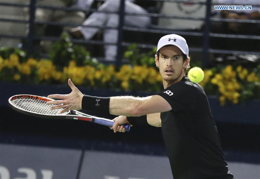 Andy Murray of Britain returns the ball during the men's singles final match against Fernando Verdasco of Spain at the Dubai Duty Free Tennis ATP Championships in Dubai, the United Arab Emirates, March 4, 2017. Andy Murray of Britain returns the ball during the men's singles final match against Fernando Verdasco of Spain at the Dubai Duty Free Tennis ATP Championships in Dubai, the United Arab Emirates, March 4, 2017.