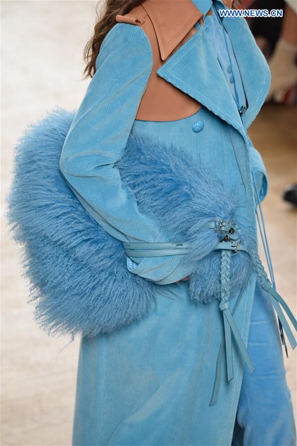 A model presents a creation of Nina Ricci during the Women's Ready-to-Wear Fall Winter 2017/2018 fashion week in Paris, France, on March 4, 2017. 
