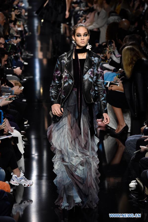 A model presents a creation of Elie Saab during the Women's Ready-to-Wear Fall Winter 2017/2018 fashion week in Paris, France, on March 4, 2017. 