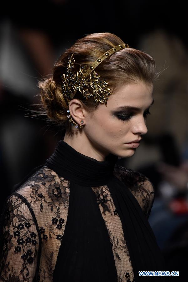 A model presents a creation of Elie Saab during the Women's Ready-to-Wear Fall Winter 2017/2018 fashion week in Paris, France, on March 4, 2017.