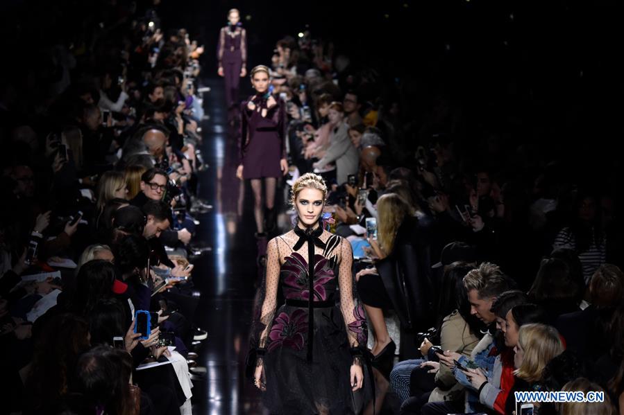 A model presents a creation of Elie Saab during the Women's Ready-to-Wear Fall Winter 2017/2018 fashion week in Paris, France, on March 4, 2017.