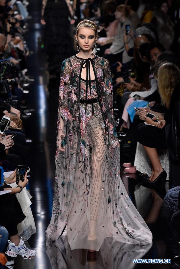 A model presents a creation of Elie Saab during the Women's Ready-to-Wear Fall Winter 2017/2018 fashion week in Paris, France, on March 4, 2017.