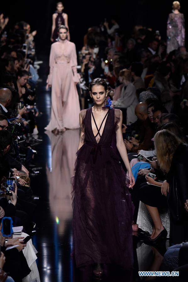 A model presents a creation of Elie Saab during the Women's Ready-to-Wear Fall Winter 2017/2018 fashion week in Paris, France, on March 4, 2017. 