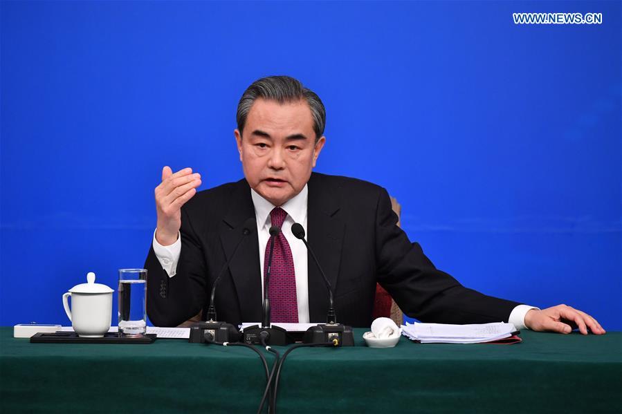 Chinese Foreign Minister Wang Yi answers questions on China's foreign policy and foreign relations at a press conference for the fifth session of the 12th National People's Congress in Beijing, capital of China, March 8, 2017.