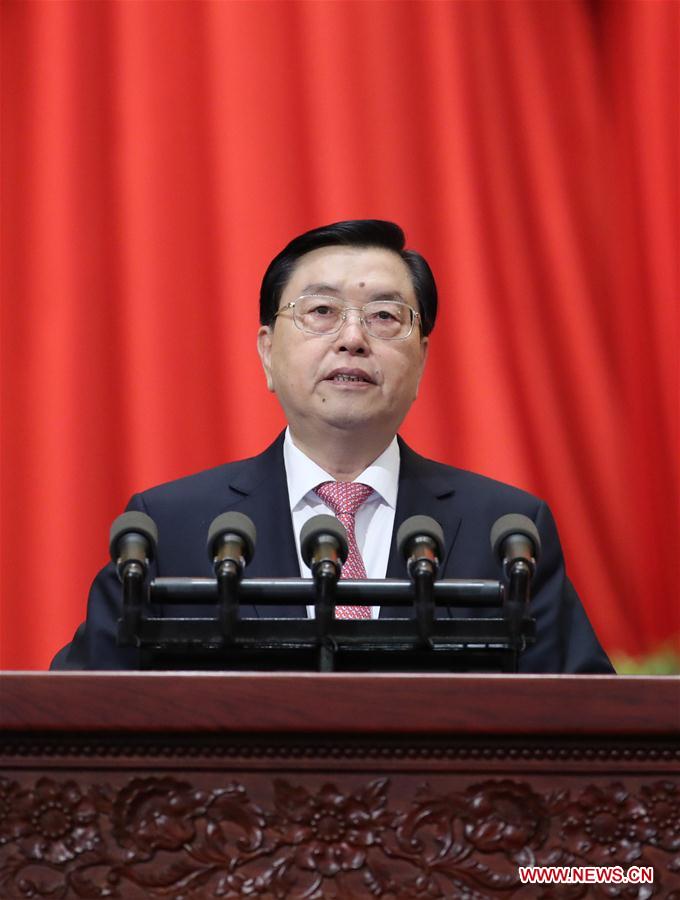 Zhang Dejiang, chairman of the Standing Committee of China's National People's Congress (NPC), delivers a work report of the NPC Standing Committee during the second plenary meeting of the fifth session of the 12th NPC at the Great Hall of the People in Beijing, capital of China, March 8, 2017. (Xinhua/Zhang Ling)