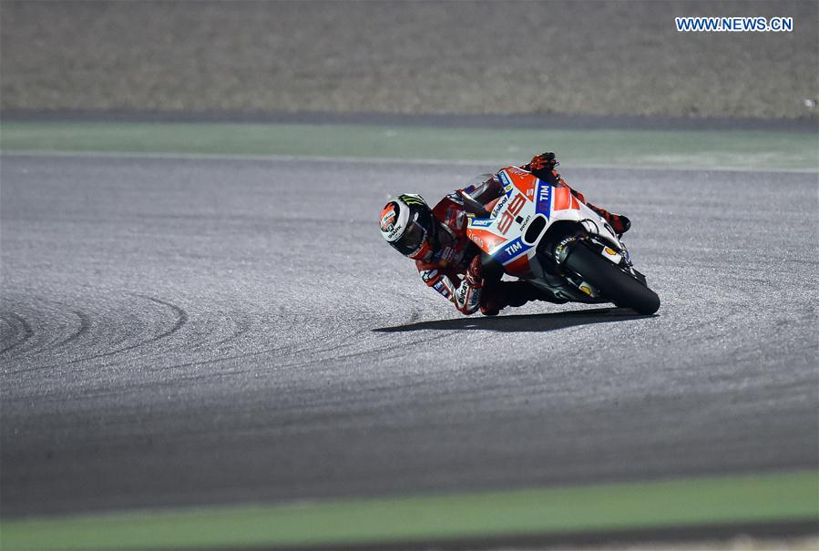 Spanish rider Jorge Lorenzo of Ducati Team steers his bike during the pre-season test at the Losail International Circuit in Qatar's capital Doha on March 11, 2017, ahead of Grand Prix of Qatar which will be held from March 23 to 26.