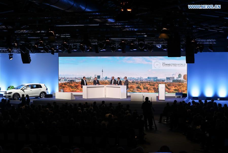 Photo taken on March 15, 2017 shows a view of the Bosch ConnectedWorld 2017 in Berlin, capital of Germany. 