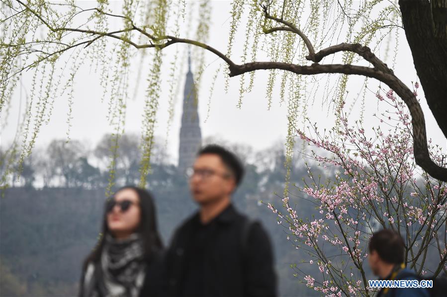 Tourists visit Bai Causeway in West Lake scenic area in Hangzhou, capital of east China's Zhejiang Province, March 17, 2017. (Xinhua/Huang Zongzhi) 