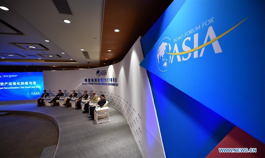 Delegates attend the session of 'Asset Securitization: the Good and Bad' during the Boao Forum for Asia Annual Conference 2017 in Boao, south China's Hainan Province, March 24, 2017. 