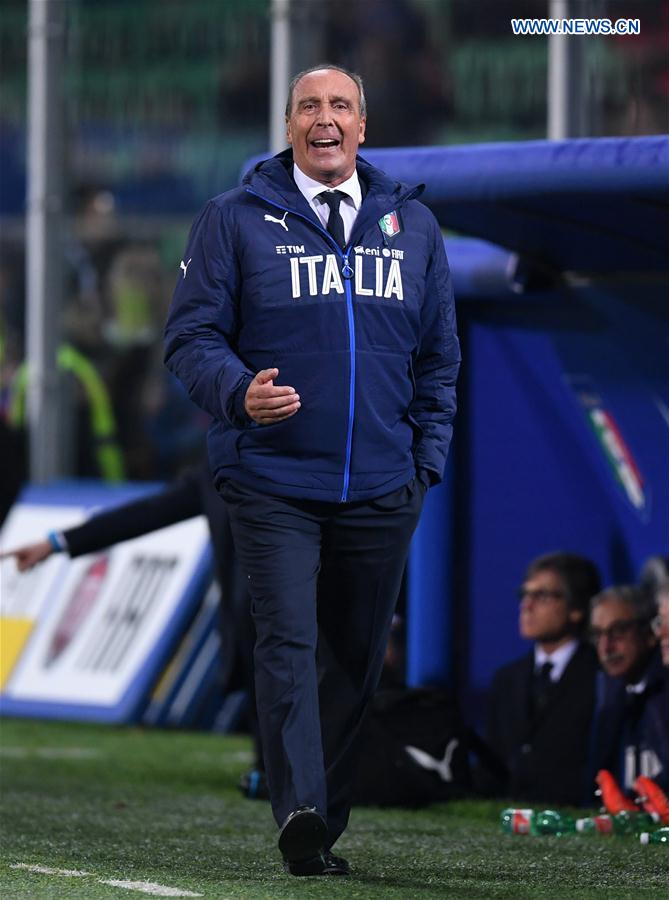 Italy's coach Giampiero Ventura reacts during the FIFA 2018 World Cup Qualifying soccer match between Italy and Albania in Palermo, Italy, on March 24, 2017.