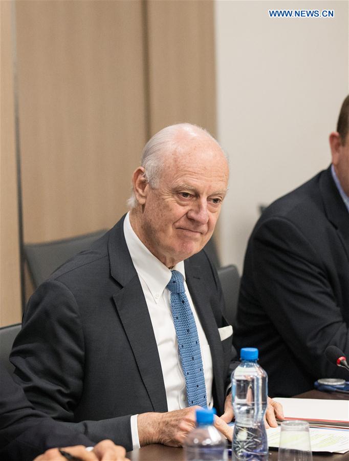 UN Special Envoy for Syria Staffan de Mistura attends a meeting of Intra-Syria peace talks with Syria's opposition delegation at Palais des Nations in Geneva, Switzerland , March 25, 2017.