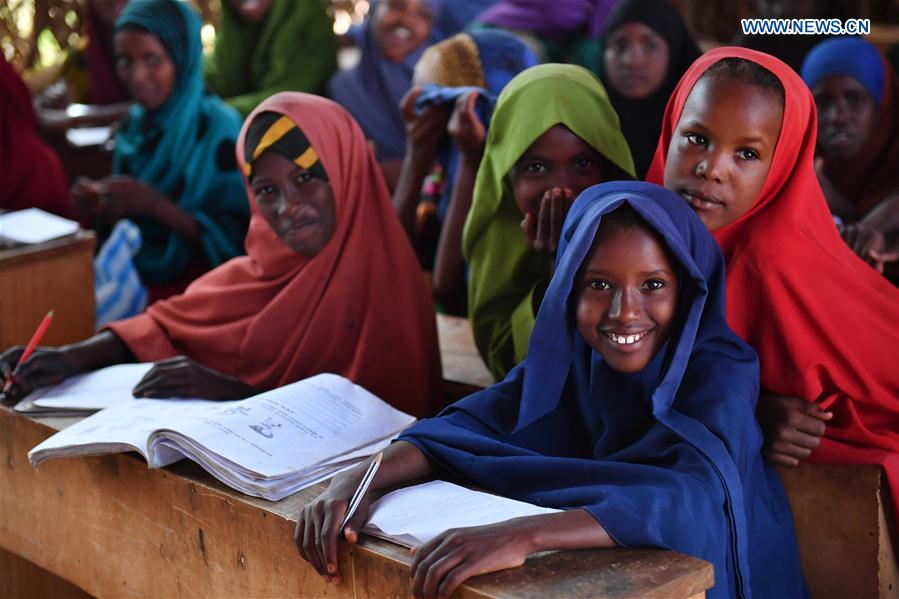 Photo taken on March 21, 2017 shows students who fled home from drought at Kabasa Primary School in Doolow, a border town with Ethiopia, Somalia. Photo taken on March 21, 2017 shows students who fled home from drought at Kabasa Primary School in Doolow, a border town with Ethiopia, Somalia.