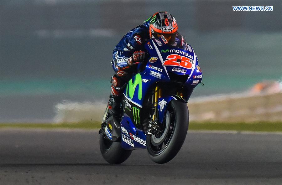 Movistar Yamaha MotoGP's Spanish rider Maverick Vinales steers his bike during the final race of 2017 FIM MotoGP Grand Prix of Qatar at the Losail International Circuit in Doha, capital of Qatar, on March 26, 2017. 