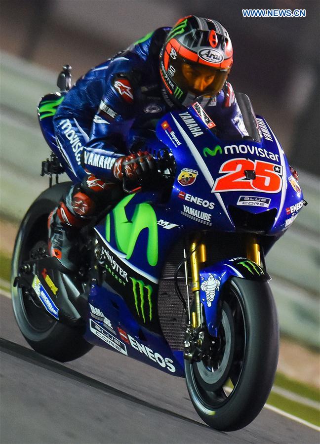 Movistar Yamaha MotoGP's Spanish rider Maverick Vinales steers his bike during the final race of the 2017 FIM MotoGP Grand Prix of Qatar at the Losail International Circuit in Doha, capital of Qatar, on March 26, 2017. 