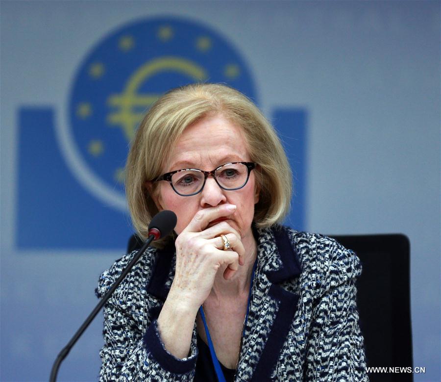 Daniele Nouy, president of the Supervisory Council of the ECB attends the ECB Banking Supervision Annual Press Conference in Frankfurt, Germany, on March 27, 2017.