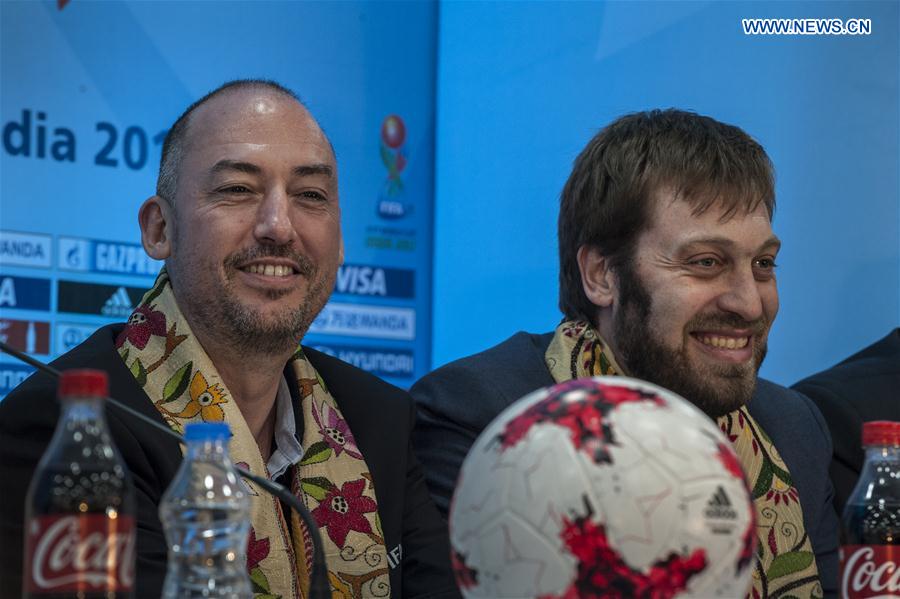 Jamie Yarza (L), FIFA Head of Tournaments and Javier Ceppi, FIFA U-17 World Cup tournament director look on during a press conference for the upcoming FIFA U-17 World Cup India 2017 in Kolkata, India on March 27, 2017.