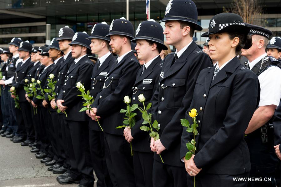 Members of muslim community attend an event on Westminster Bridge to commemorate the victims of last week's terror attacks in London, Britain on March 29, 2017.