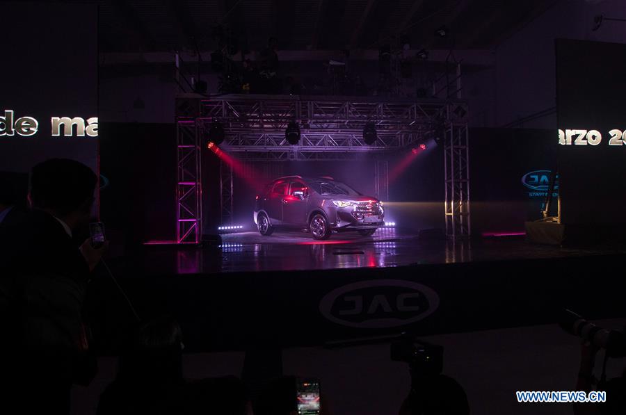 A JAC SEI 3 SUV is on display during the presentation of Chinese automaker JAC Motors, in Mexico City, capital of Mexico, on March 28, 2017. Chinese state-owned automaker JAC Motors presented on Tuesday night the first two SUVs manufactured at a plant in Tepeapulco, in the central Mexican state of Hidalgo. (Xinhua/Francisco Canedo) 