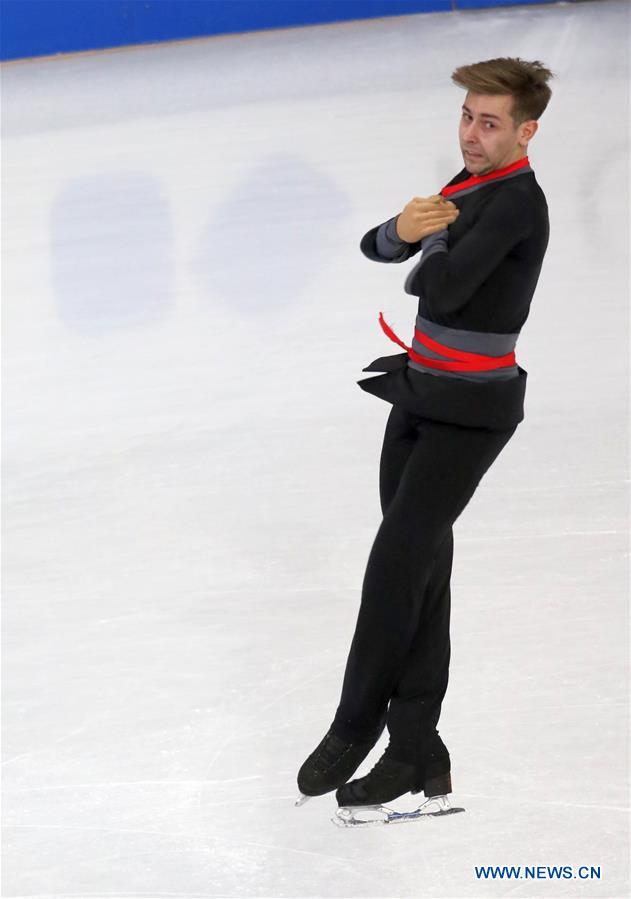 Igor Reznichenko of Poland competes during Men Short Program at ISU World Figure Skating Championships 2017 in Helsinki, Finland on March 30, 2017.