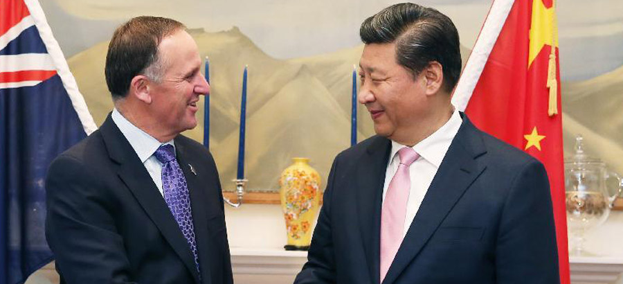 President Xi, New Zealand's PM John Key hold talks in Wellington