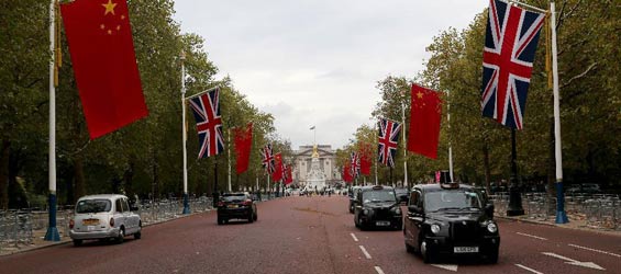 Chinese and British national flags seen in London
