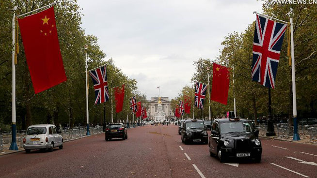 Chinese and British national flags seen in London