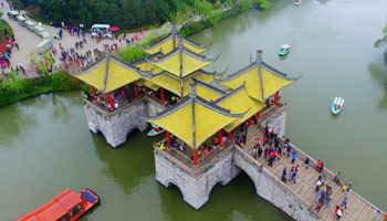 Aerial view of Slender West Lake in E China