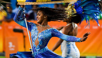 Artists perform samba at Sambodromo in Rio