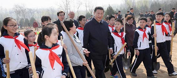 Xi attends tree planting activity, calls for understanding, protecting 
nature
