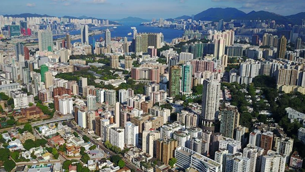 Aerial view shows scenery in Hong Kong