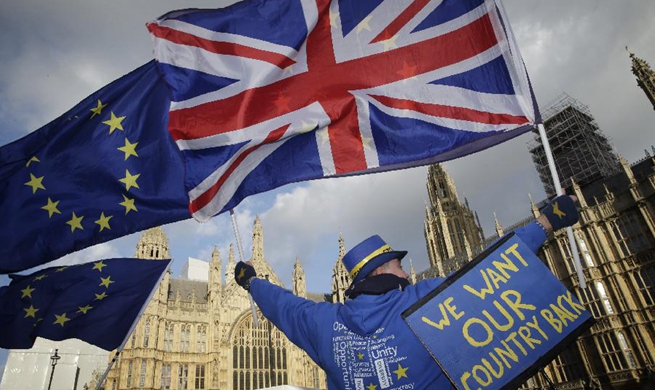 Protest against Brexit held outside Houses of Parliament in London