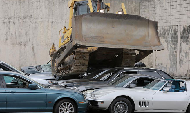 Smuggled cars destroyed by Philippine government in Manila