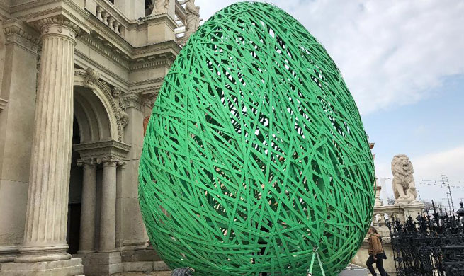 Painted giant eggs on display to celebrate Easter in Budapest, Hungary