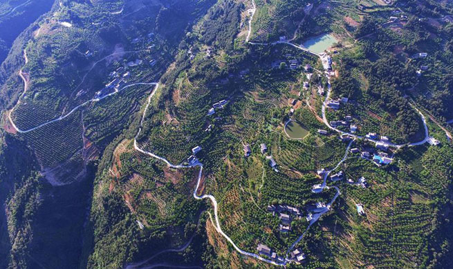 Aerial view of village roads in SW China's Chongqing