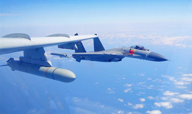 Chinese PLA air force conducts island patrol training