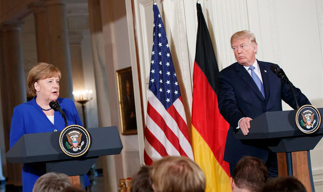 Trump attends joint press conference with Merkel at White House