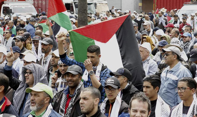 Thousands of Moroccans march to protest killing of Palestinians on Gaza border