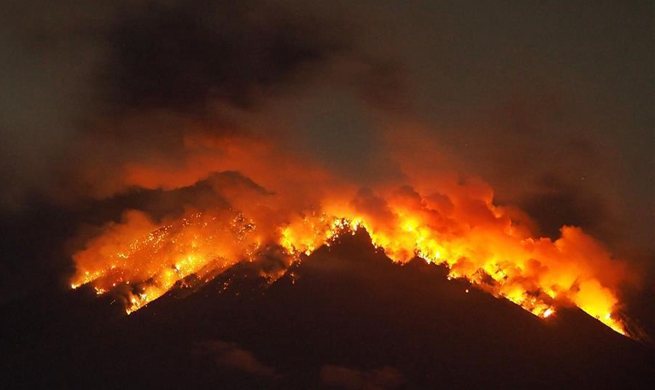 Mount Agung volcano in Bali of Indonesia erupts