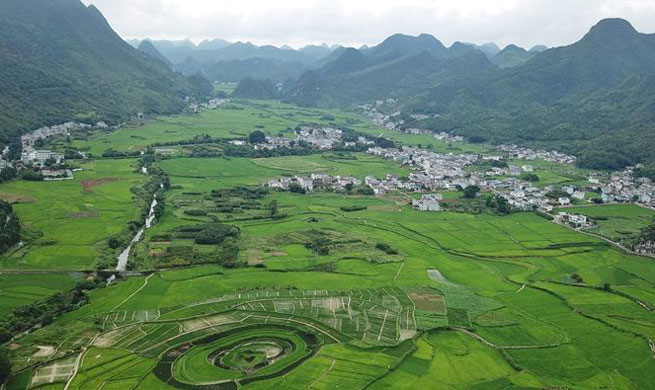 Aerial photo of Wanfenglin scenic spot in Xingyi, SW China's Guizhou