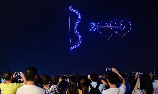Drones perform light show to greet Qixi festival in Changsha, China's Hunan