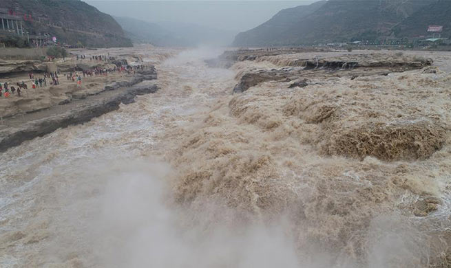 In pics: view of Hukou Waterfall of Yellow River in NW China's Shaanxi