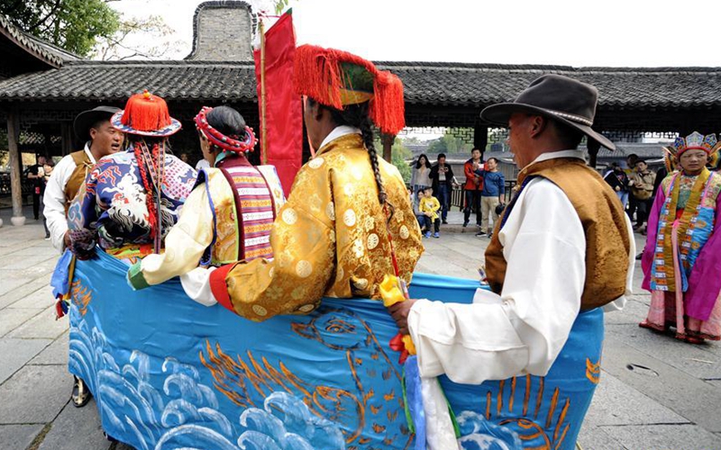 Troupers perform Tibetan opera in Wuzhen, China's Zhejiang
