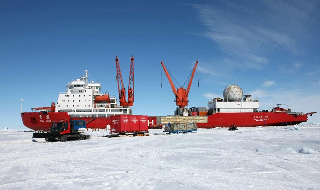 China's Antarctic research expedition team unloads supplies from icebreaker Xuelong
